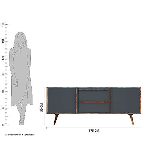Image of SHIKHA WOOD CRAFT Solid Sheesham Wood Sideboard Cabinet with 2 Doors & 2 Drawers Storage | Wooden Kitchen Cabinet, Crockery Unit, Dining Room Organizer, Living Room Storage Furniture (Natural Finish)