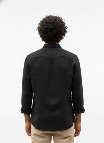 Image of Men's Linen Cotton Shirt | Solid Design | Full Sleeve | Regular Fit | Button Down Collar | Summer Casual & Formal Wear