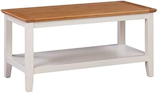 Hallowood Furniture Clifton Oak Large Off White Painted Coffee Table with Light Oak Top  Solid Wooden Centre Table with 90cm Wide Shelf for Living Room  Rectangular Console Table  TV Stand