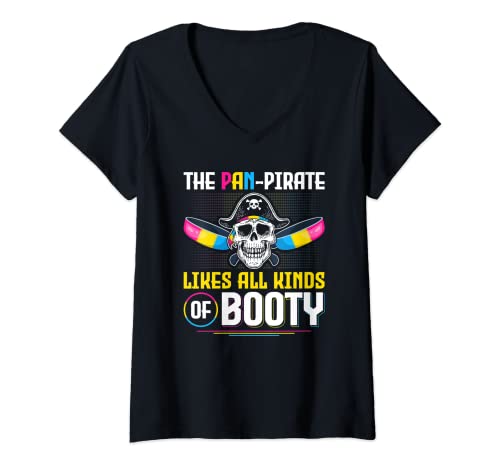 Damen Pansexual Pride Pirat, Lustige Pansexualität Pan Pride Monat T-Shirt mit V-Ausschnitt