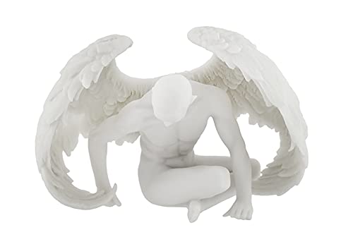 Estatua de ángel masculino alado en resina blanco miniatura 1
