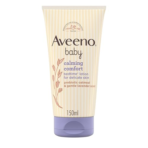 Aveeno Baby Calming Comfort Bedtime Lotion (1 x 150ml), Calming Lavender Scent & Prebiotic Oatmeal Baby Lotion, Gentle Formula, Hydrates and Helps Protect Delicate Skin, Moisturises Skin for 24 Hours