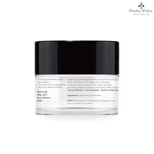 Image of Pure Hyaluronic Acid Serum Powder | 100% NATURAL | High Molecular Weight (800KDA) | Pharma Grade | Intense Hydration, Glowing Skin & Fine Lines | Makes 500 ml of anti aging Hyaluronic Acid serum For Women & Men with Dry, Normal & Oily Skin -5 g