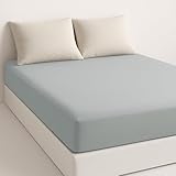 Sábana Bajera Ajustable Cama 180x190 cm - Ropa de Cama de Microfibra Suave - Altura 30 cm - Transpirable y Fácil de Lavar - Gris Claro