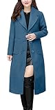 chouyatou Women's Big Notch Lapel Single Breasted Mid-Long Wool Blend Coat (Small, Dark Blue)