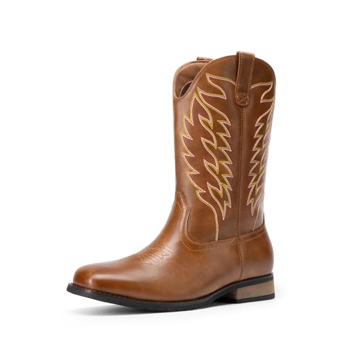 Bruno Marc Cowboy Boots for Men, Slip on Western Boots with Chic Embroidered Durable Short Retro Country Square Toe Boot,Size 13,Brown,BMUMKB2502