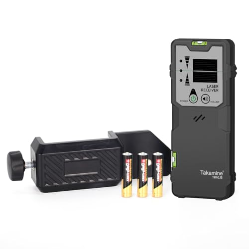 Takamine Laser Level Receiver Working Distance Up to 147 ft Red & Green Pulse Beam Line Laser Detector Dual-Sided Smart LED Indicator with Level Bubble Adjustable Speaker Includes Clamp
