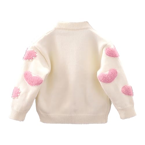 Toddler Girls Cardigan Sweater Button Knit Sweater Kids Pearl Love Winter Coat Size 2-7T2