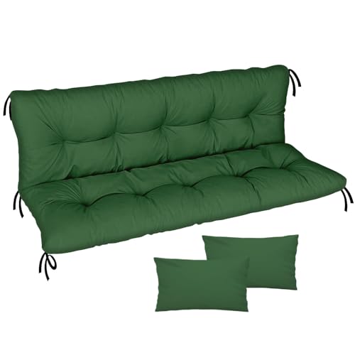 Ferocity Auflage für Hollywoodschaukel 150x50x50 Gartenbankauflage und 2 Kissen Palettenauflage Bankauflage Sitzkissen und Rückenkissen Polsterauflage Matratze Gartenpolster, Grün [133]