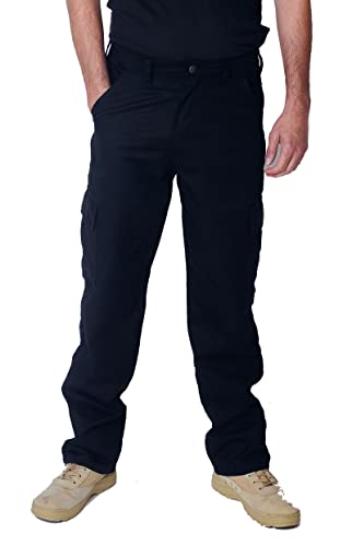 Pantalon de travail cargo homme polyester coton léger noir marine