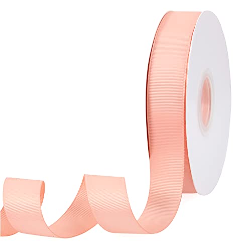 Peach 1" X 50 Yards Solid Color Double Faced Grosgrain Ribbon for Gifts Wrapping, Wedding, Party, Crafts, Hair Bows, Flowers, Home DIY Decor
