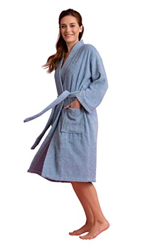 Image of Women's Turkish Terry Kimono Style Bathrobe - 100% Cotton Robe for Women - Comfortable & Absorbent - Soft & Cozy Wear