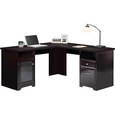GOOD & GRACIOUS L-Shaped Desk, Home Office Corner Computer Desk with Storage Cabinet, USB Power for Modern Gaming Workstation Study File Drawer and Extra Features, Dark Brown (JHLDSK02S-1-3p) Cover