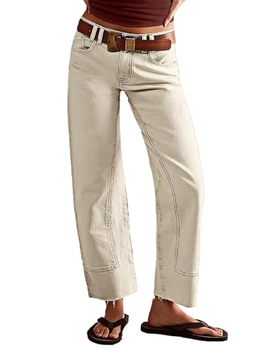 Flamingals Straight Leg Mid Waist Stitch Detail Raw Hem Crop Pants Without Belt