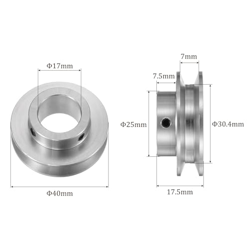 Kozelo Keilriemenscheibe - [17mm Bohrung x 40mm Außendurchmesser] Aluminiumlegierung V-Rillen-Antriebsscheibe für 6mm PU-Rundriemen für viele vorhandene Antriebskonstruktionen