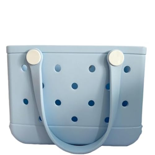 3 Sizes Waterproof Rubber Beach Tote Bag - Large/Medium/Small Waterproof, Sandproof, Washable, Lightweight Travel & Outdoor (Light Blue, Small)