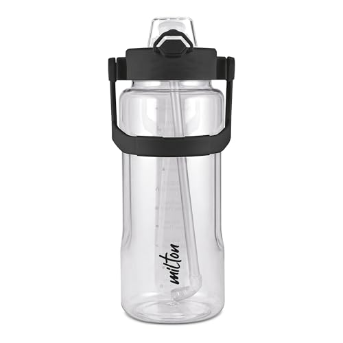 Milton Remy 2.0 Sipper Water Bottle (Never Give Up,Track Daily Intake with English Inspirational Quotes)for Adults,100% Leakproof,One-Click Open,BPA-Free,Flexible Straw,Easy Carry Handle,1800 ml,Black