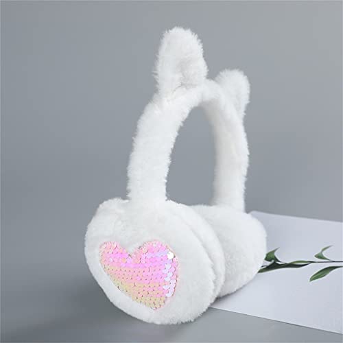 Gretd Pink Warm Cute Winter Cat Earmuffs Shiny Bright Sequined Headband Soft Fluffy Earmuffs (Color : E, Size : 1) #TOP2
