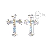 LUXILLA Cross Stud Earrings Fit for Women Hypoallergenic Earrings 925 Sterling Silver Cubic Zirconia Great Jewelry for Everyday Wear