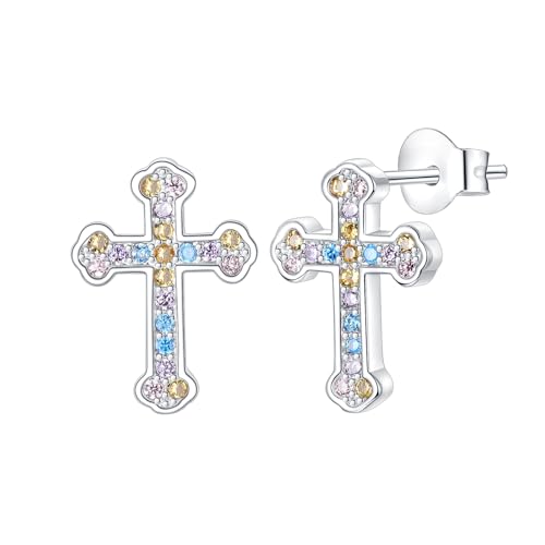 LUXILLA Cross Stud Earrings Fit for Women Hypoallergenic Earrings 925 Sterling Silver Cubic Zirconia Great Jewelry for Everyday Wear