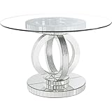 Acme Ornat Round Glass Top Dining Table in Faux Square Diamonds