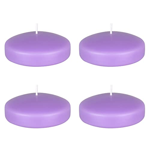 Mega Candles 4 pcs Unscented Lavender Floating Candles, Hand Poured Wax Candle 3 Inch Diameter, Home Décor, Wedding Receptions, Occasions, Festivities, Events, Meditations, Tranquility, Spa