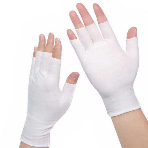 2 Pairs White Fingerless Cotton Gloves for Women, Touchscreen Half Finger Moisturising Glove Cotton Fingerless Glove for Dry Hands Sleeping,Overnight, Spa Treatment,Moisturizing Night Gloves