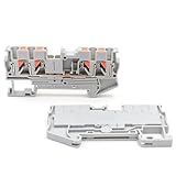 10pcs PT2.5-Quattro DIN Rail Terminal Block 4-Wire 2.5mm² Spring Clamp Connector for Industrial Control Panel(PT-2.5-Quattro-Gray)