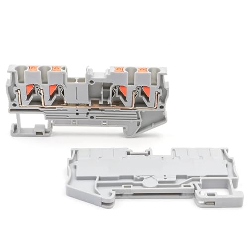 10pcs PT2.5-Quattro DIN Rail Terminal Block 4-Wire 2.5mm² Spring Clamp Connector for Industrial Control Panel(PT-2.5-Quattro-Gray)