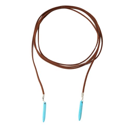 Boho Feather Turquoise Leather Choker Necklace for Women Bohemian Handmade Leaf Layered Black Brown Suede Cowgirl Cowboy Necklace for Western Style Country Party Trendy Jewelry Gifts (Long brown necklace)