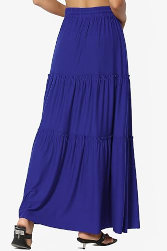 Women's Ruffle Tiered Woven Drawstring Elastic High Rise A-Line Long Maxi Skirt2