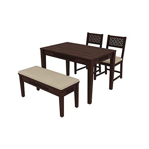 Image of Wakefit Dining Table Set | 3 Years Warranty | Dining Table, Dining Table 4 Seater, Dining Table 4 Seater with Chairs and Bench - Fanila (Sheesham Wood, Brown)
