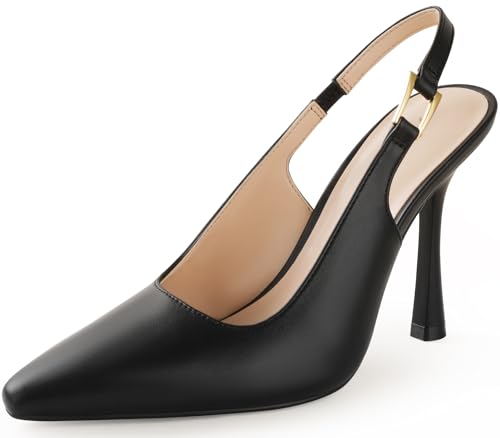 Ankis Slingback Heels for Women 3.9in Kitten Heels Closed Pointed Toe High Heel Wedding Party Dress Shoes Women's Pumps