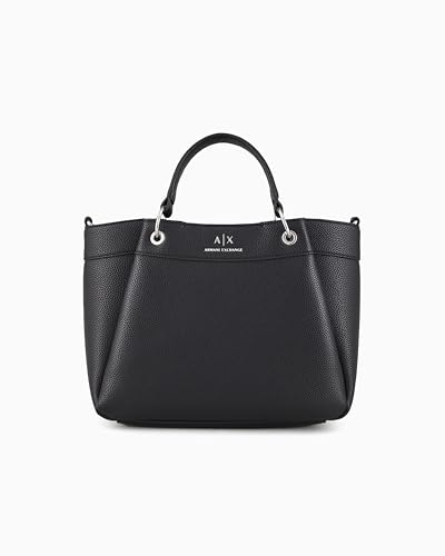 Armani Exchange Wave Medium Tote, Borsa Donna, Nero, Taglia Unica