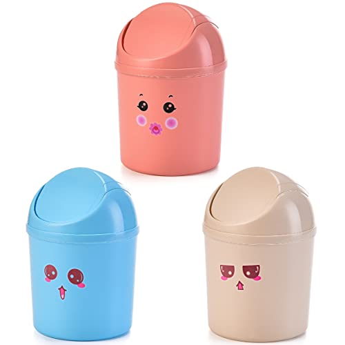 JINGYOU 3 Piezas Cubo de Basura de Mesa de Plástico, Mini papelera de Escritorio con Tapa, Papelera de Escritorio Mini Bote de Reciclar, Basurero para Oficina Cocina Escritorio Maquillaje Soporte Cover