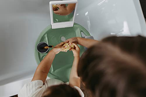 Rotho Babydesign Kiddy Wash - Kinderwaschbecken - Waschbecken - mobiles Kinderwaschbecken für die Badewanne - mit Spiegel- Ideal für Bad & Kinderzimmer grün