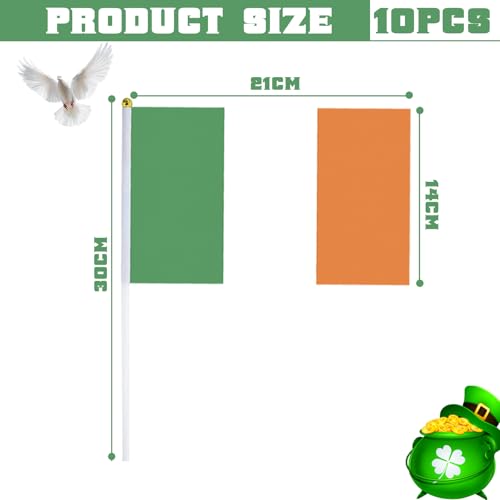10Pcs Irish St Patricks Day Small Flag Bunting for St Patricks Day Decorations and Accessories, 14x21cm Ireland Mini Handheld Flags Bunting Six Nations Rugby Euro World Cup Football Party