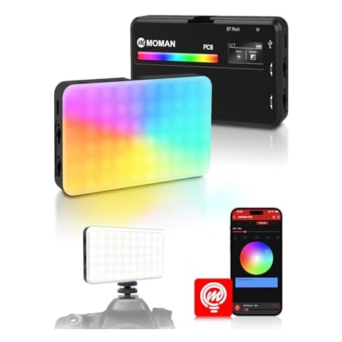 Moman LED Camera Light, RGB Video Lights for Photography, App Wireless Control, 2500-9000K, CRI 95+, Long Battery Life, Portable Lighting Panel with Cold Shoe, Fits for GoPro Sony Canon Cover