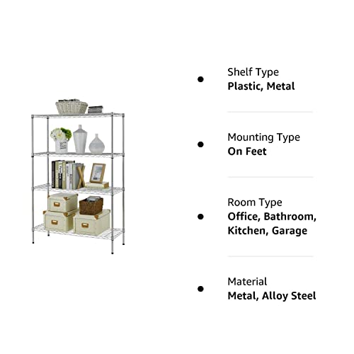 Payhere 4 Tier Wire Shelving Unit, Metal Steel Shelves Adjustable Storage Organizer,1000 Lbs Capacity, 54 Inch H X 36 Inch W X 14 Inch D, Garage Shelving Rack For Office Kitchen Pantry Chrome #TOP7