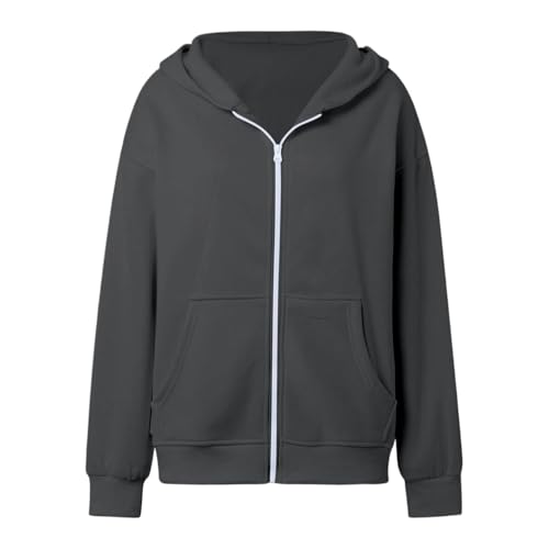 Loinjsnktng Light Weight Zip Up Hoodie Women Plus Size 2026 Casual Long Sleeve Zipper Sweatshirt Fall Hooded Top With Pockets Dark Gray - image 6