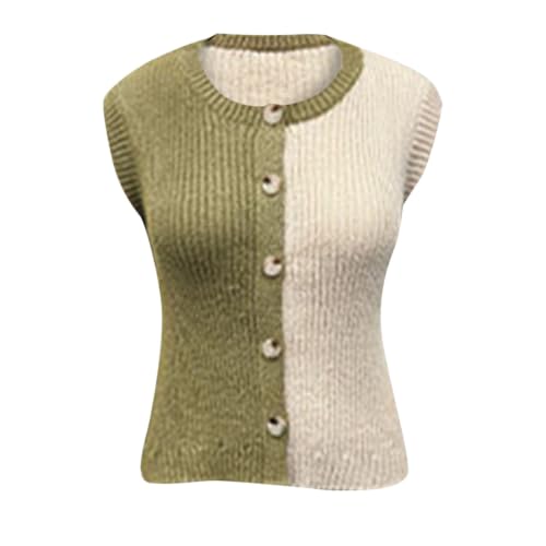 Chaleco de punto para mujer multicolor transpirable con botones cuello redondo 5
