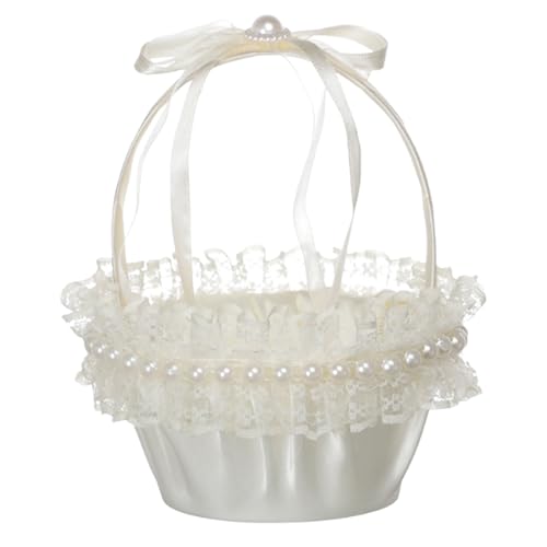 Cesta de flores para niña de 5.1 x 6.7 x 2.4 pulgadas, cesta de pétalos de boda, cesta de transporte floral decorativa con de cinta, decoración romántica de boda para jardín, patio, césped, al