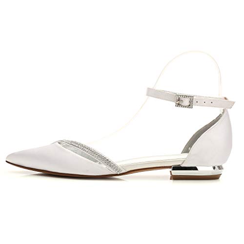Womens Ballet Flats Pointed Toe Ankle Strap Buckle Satin Low Heel Flat Party Evening Ballerina Dance Shoes3