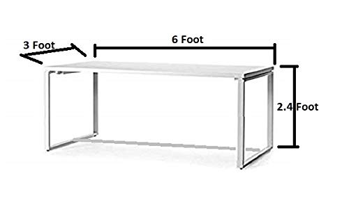 Image of Steel Metal Meeting Table Rectangular (6 x 3 Foot TOP Gloss White Finish + Green Legs)