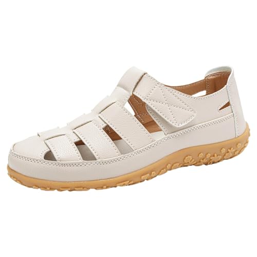 Sandales bout fermé femme, chaussures plates découpées cage et sandales pêcheur été