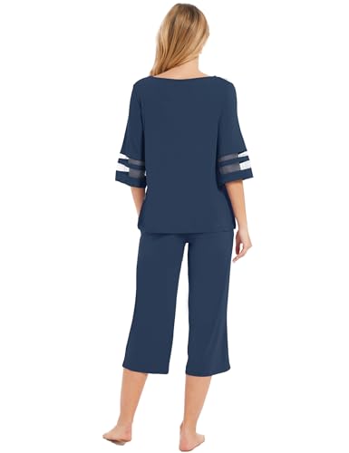 Image of GYS Bamboo Viscose Capri Pajamas for Women Set Cooling 3 /4 Sleeve Pjs | Moisture-Wicking Sleepwear for Night Sweats, OEKO-TEX Certified, Gentle on Sensitive Skin, Soft Sleep Lounge Sets