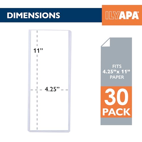 Image of Ilyapa Restaurant Menu Covers 4.25 x 11 Inch - 30 Pack, Single Page, 2 View Clear Sleeves Holder for Restaurant, Durable PVC Hard Plastic Menu Holder | Durable PVC Plastic Sheet Protector, For Restaurant Menu Display, Double-Stitched Edges