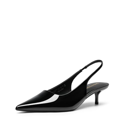 DREAM PAIRS Women's Kitten Heels Slingback Low Closed Toe Comfortable Pumps Pointed Toe Wedding Party Elegant Dress Shoes 5 Black-pat