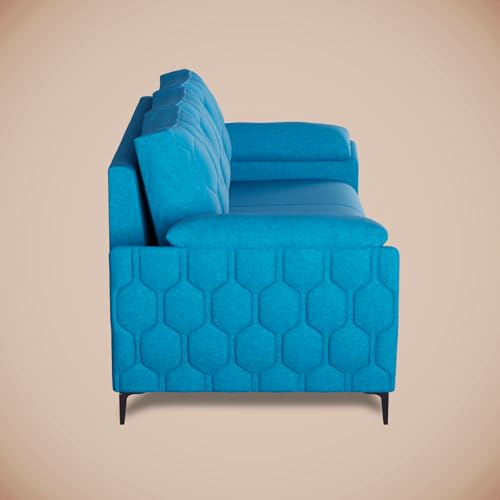 Image of Centuary Sleepables Modena Premium Sofa|Classy Quilted Suede Fabric Upholstery|Fiber-Filled Back Cushion|Wide Plush Fibrefilled Armrests|Ergonomic Lumbar Support |Oasis Blue|3 Years Warranty