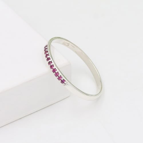 Bague stacking rubis en argent sterling 925 avec finition miroir